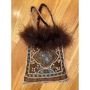 Jamin Puech Stunning Beaded & Feathered Hand Held Bag, Beaded Double Handle